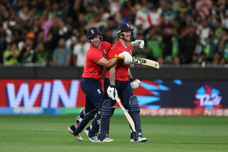 LIAM LIVINGSTONE EMBRACES BEN STOKES AFTER THE WINNING RUN