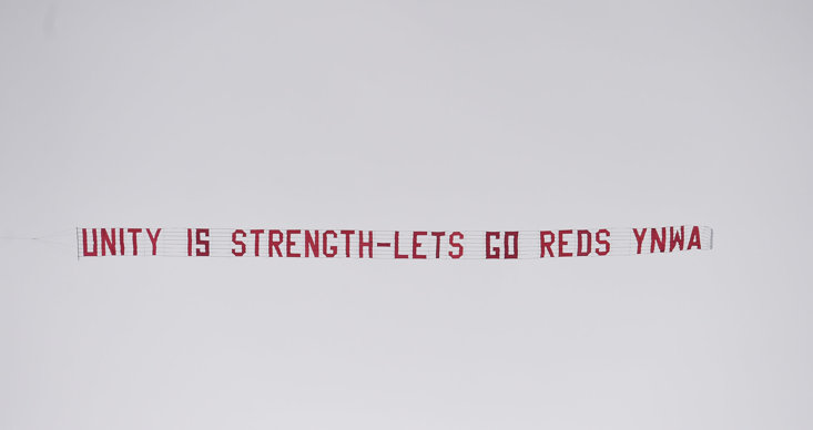 THE MESSAGE OF UNITY WAS FLOWN OVER ANFIELD DURING THE DEFEAT TO FULHAM