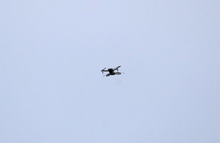 the offending drone flying above the brentford community stadium