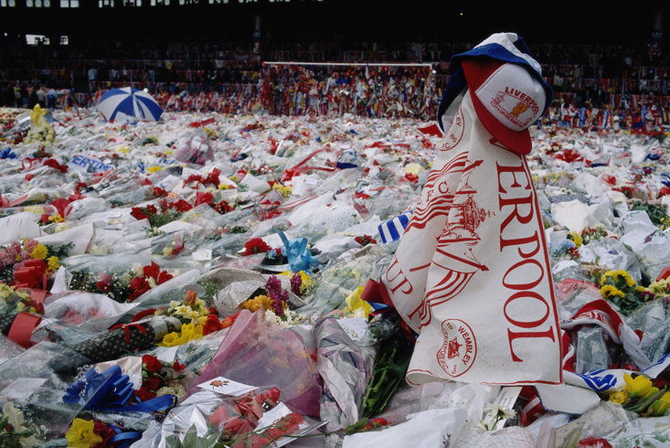 The Anfield pitch became a temporary memorial to those who died at Hillsborough