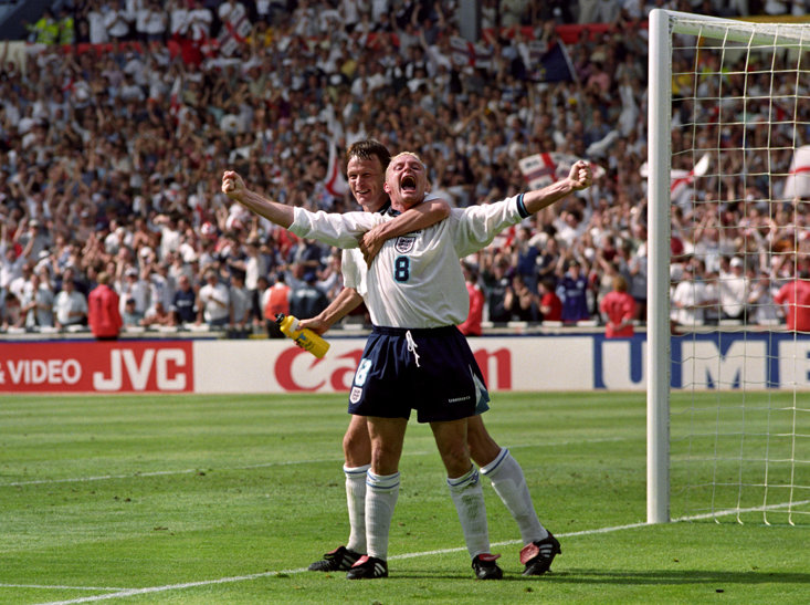 Paul Gascoigne Celebrates Scoring Against Scotland At Euro '96