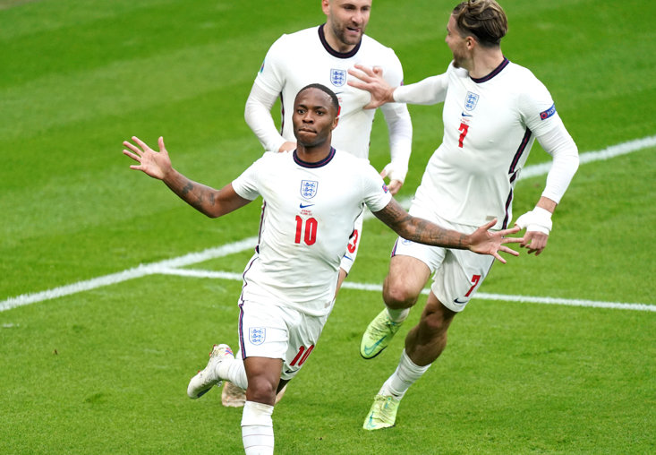Sterling celebrates scoring against Germany 