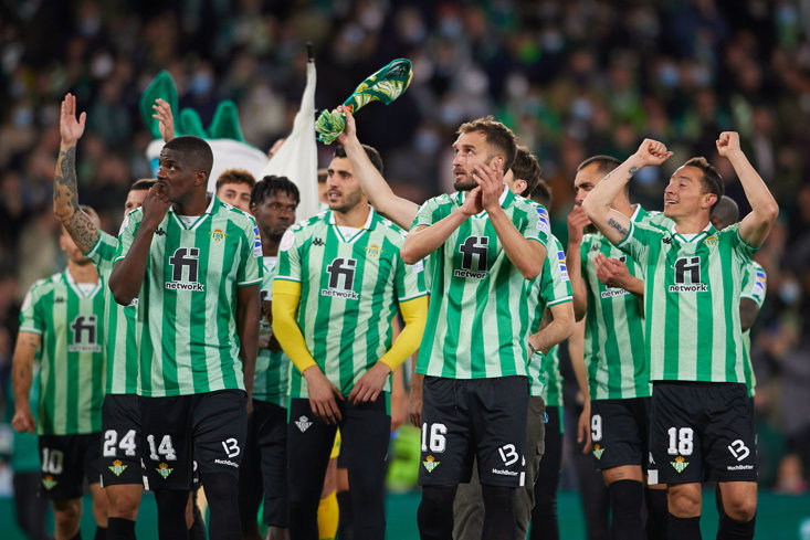 Real Betis players celebrate reaching Copa del Rey final