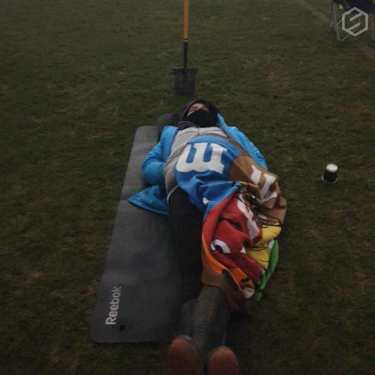 BEN SLEPT OUT ON THE VICTORY PARK PITCH TO MONITOR ITS PROGRESS