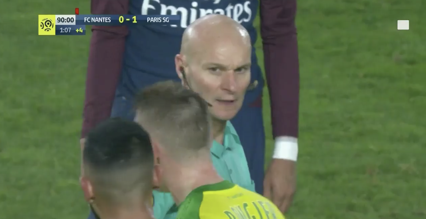 Ligue 1 Referee Tony Chapron Kicks Nantes Player And Then Sends Him Off
