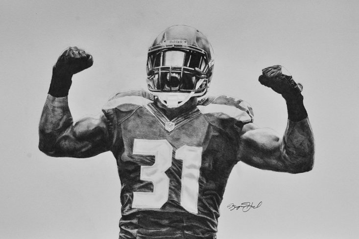 Keegan's first commissioned drawing, Kam Chancellor