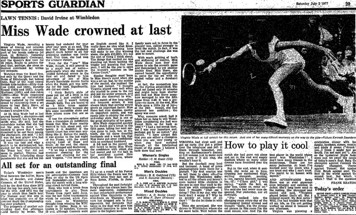 The Guardian's report of Virginia Wade's 1977 Wimbledon triumph